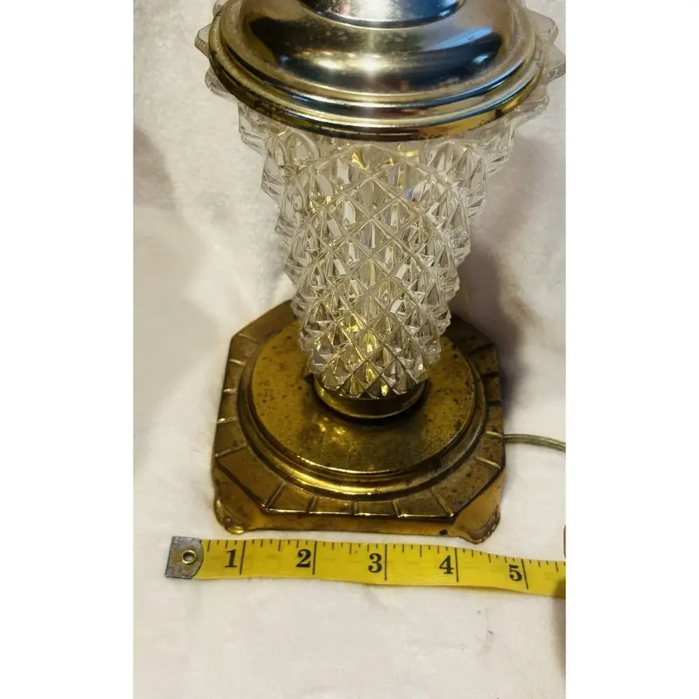 Vtg Crystal Cut Glass Table Lamp Brass Base Hollywood Regency Style Numbered 415